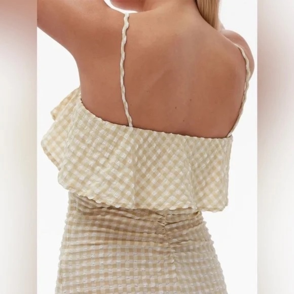 New! GANNI Gingham Check-Print Ruffled Minidress 45260 - Picture 3 of 14